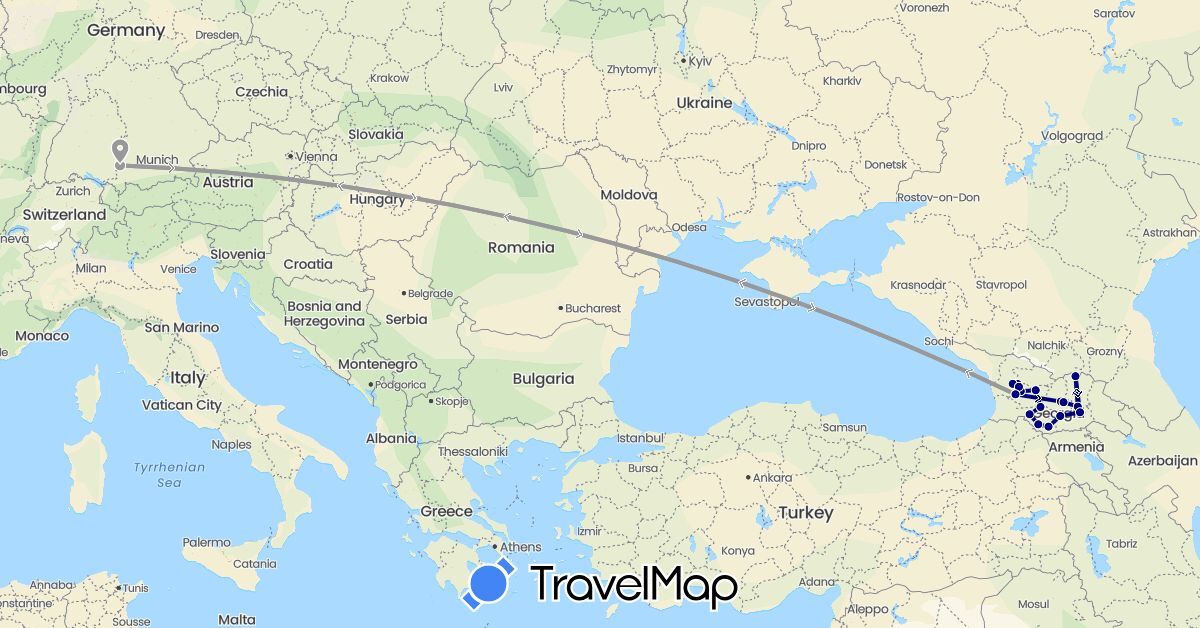 TravelMap itinerary: driving, plane in Germany, Georgia (Asia, Europe)